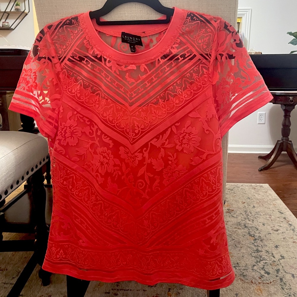 Coral Lace Overlay Top